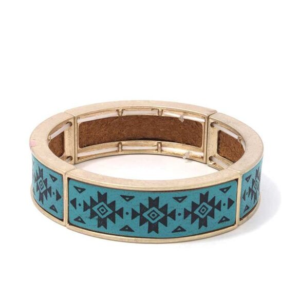 Aztec Pattern Metal Stretch Bracelet - Picture 1 of 2